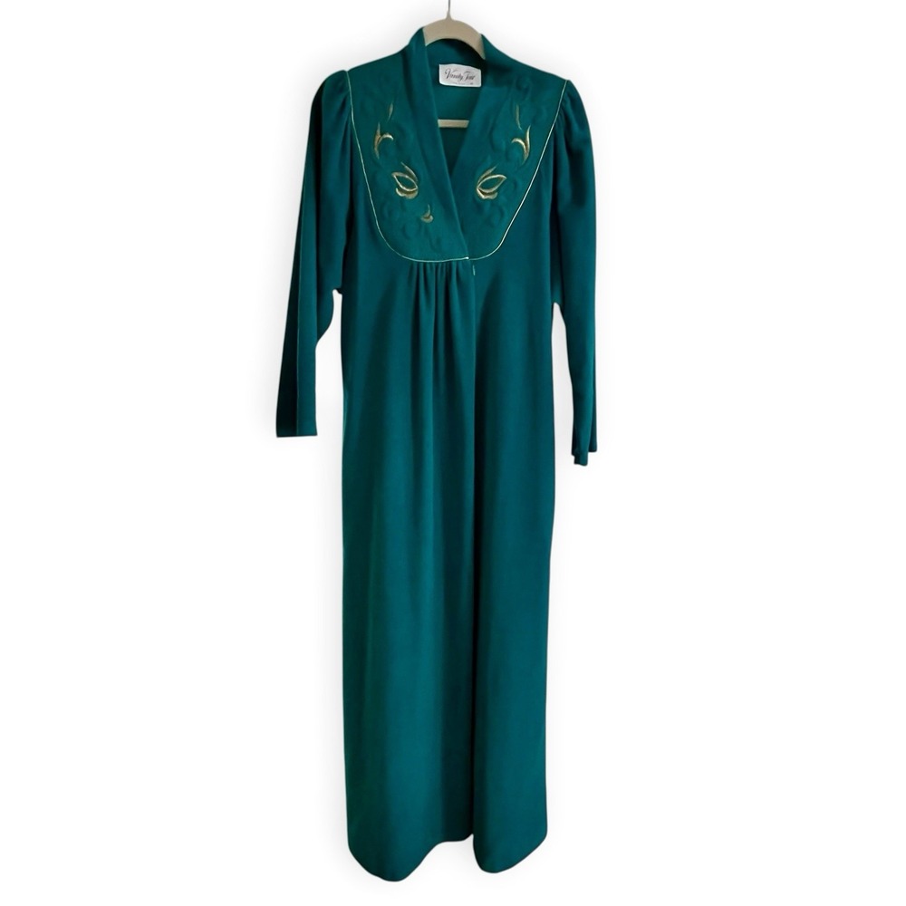 Vintage Vanity Fair Velour Green House Coat‎ Robe Sz 10 Barbiecore Zip Gold